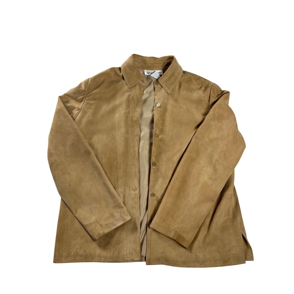Jones New York Tan Leather Shirt Jacket‎ Button Front Lined Womens 14